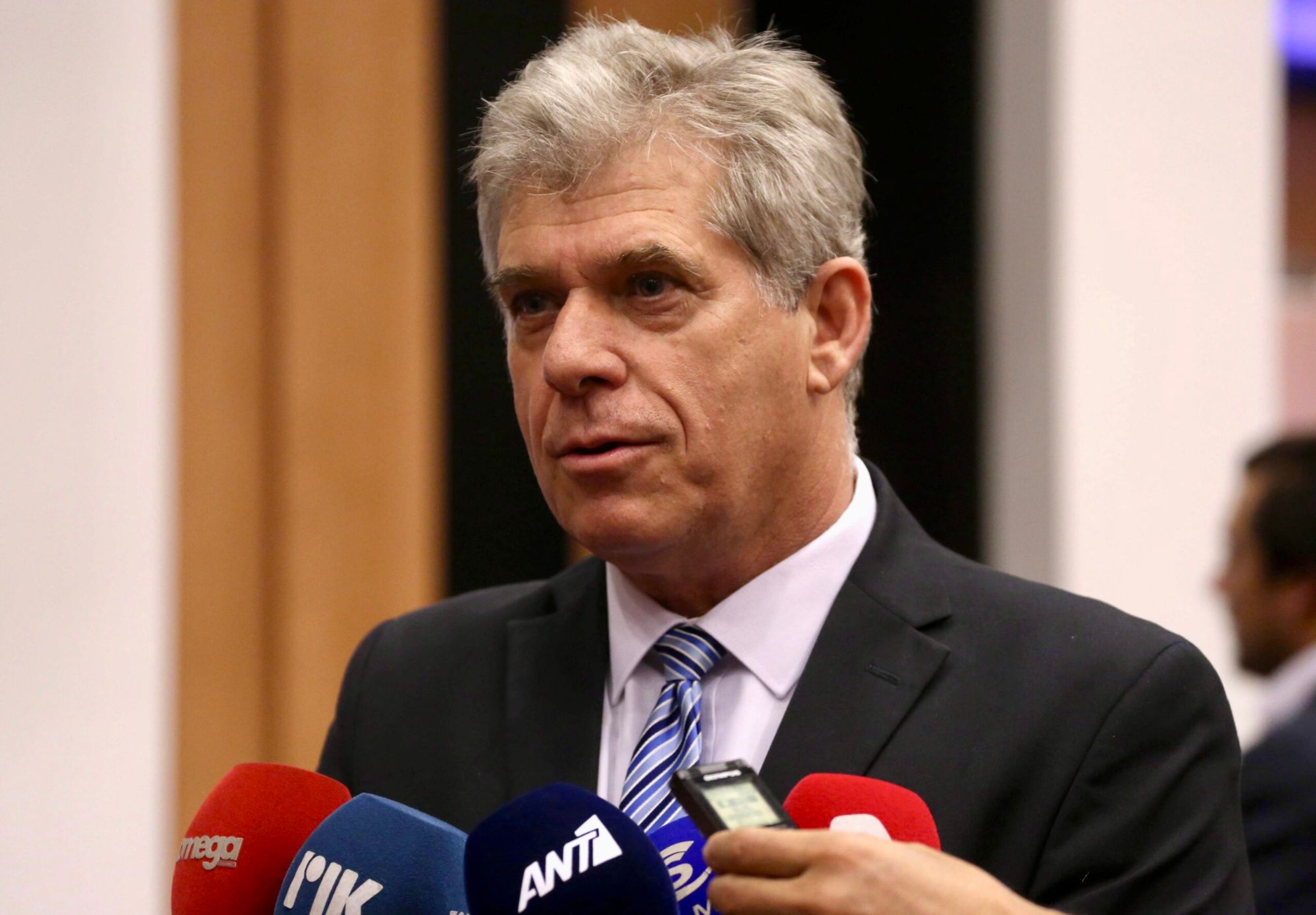 Michael Vorkas, President of the Cyprus Bar Association, speaking to the press